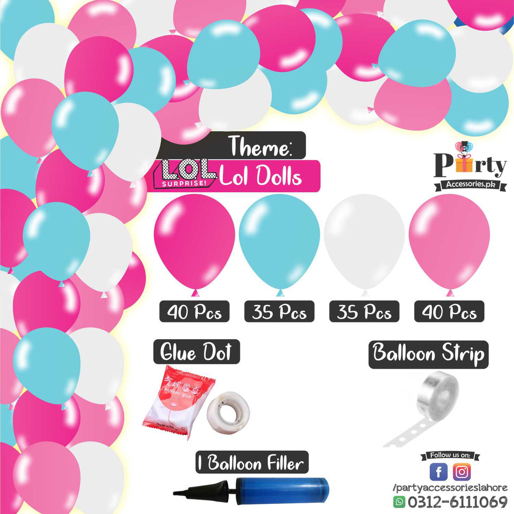 Balloon Arch Set Garland kit 150 balloons in LOL dolls theme colors