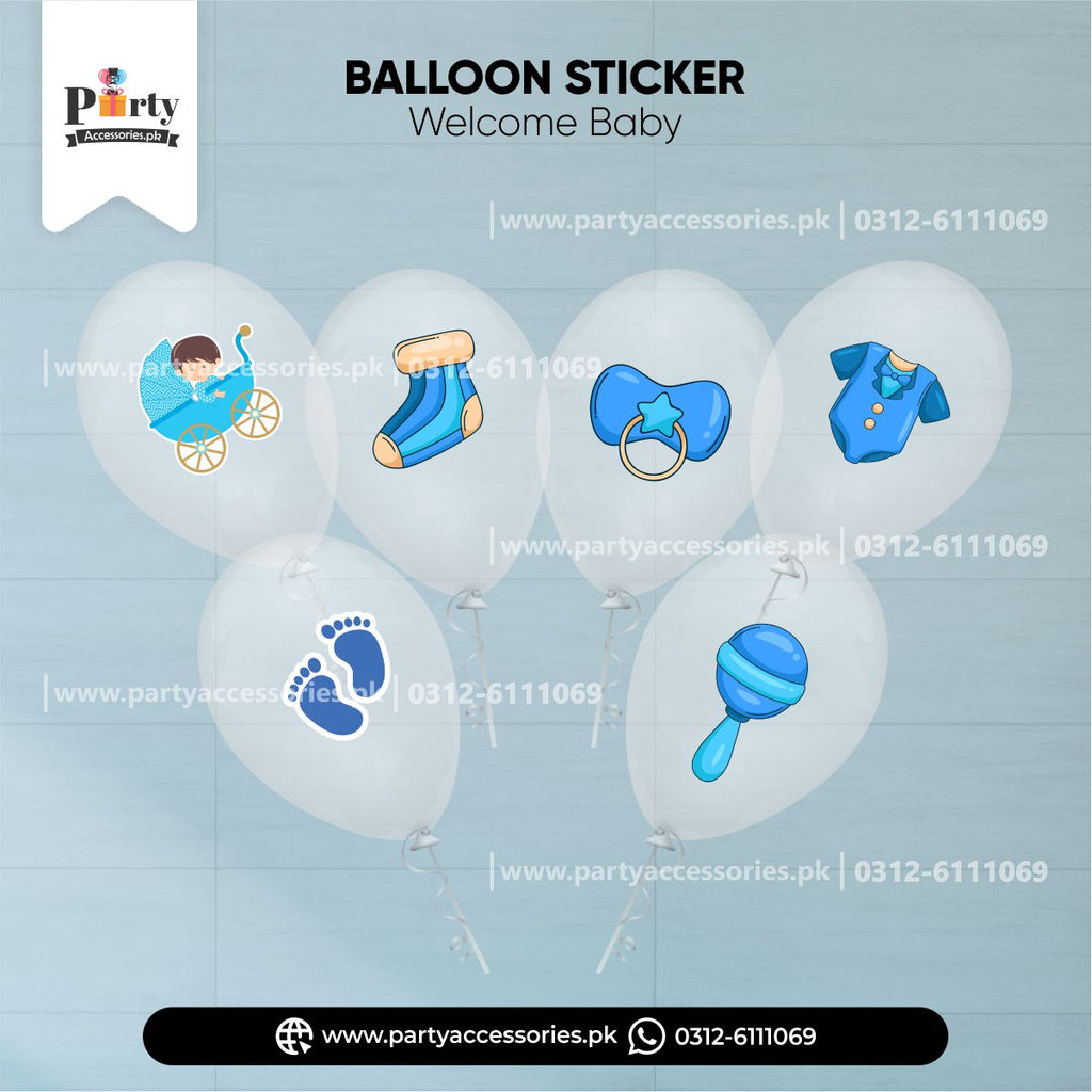 Welcome baby deocration ideas | Transparent balloons with stickers in blue pinterest ideas 