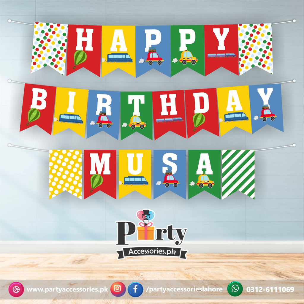Transport Theme Customized Birthday Bunting banner