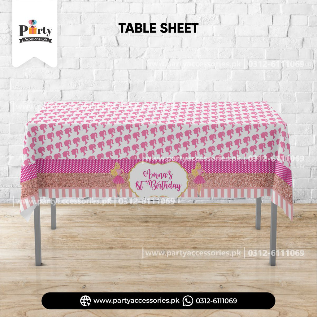 Barbie theme decoration | customized table top sheet pinterest ideas 