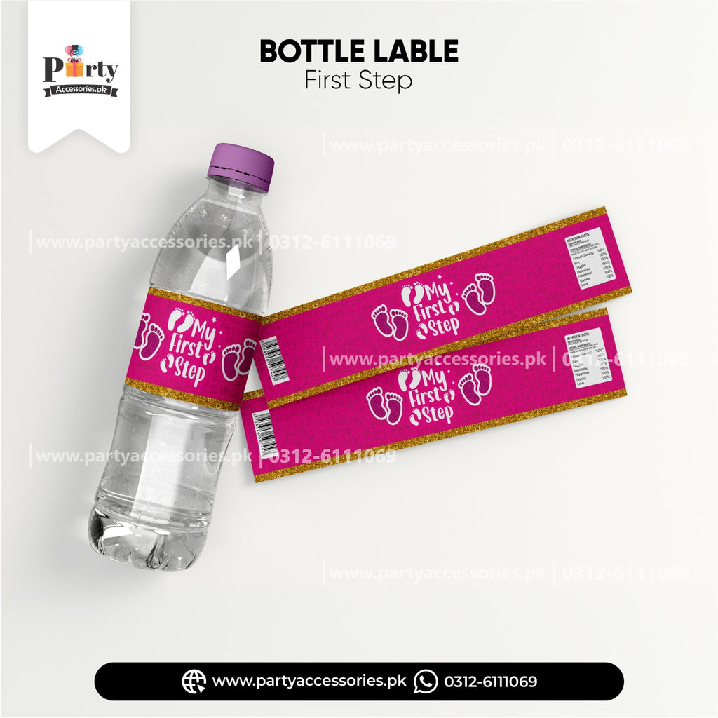 baby's first step bottle labels in pink