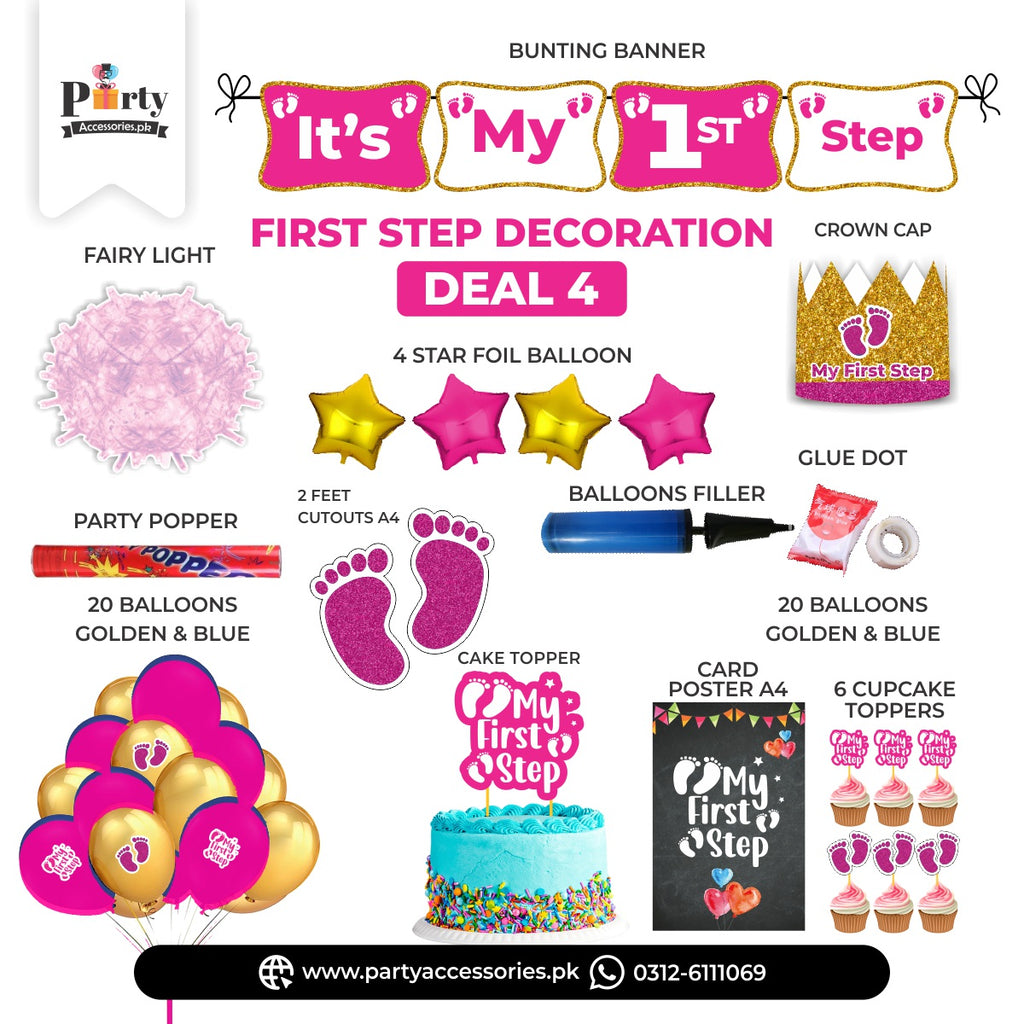 first step pink color premium deal set for decorations for baby girl 