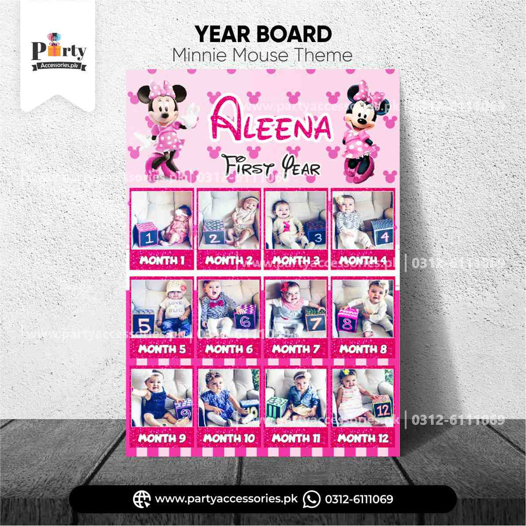 Minnie Mouse Theme Customized Month Wise Year Picture Board for Wall Decoration
