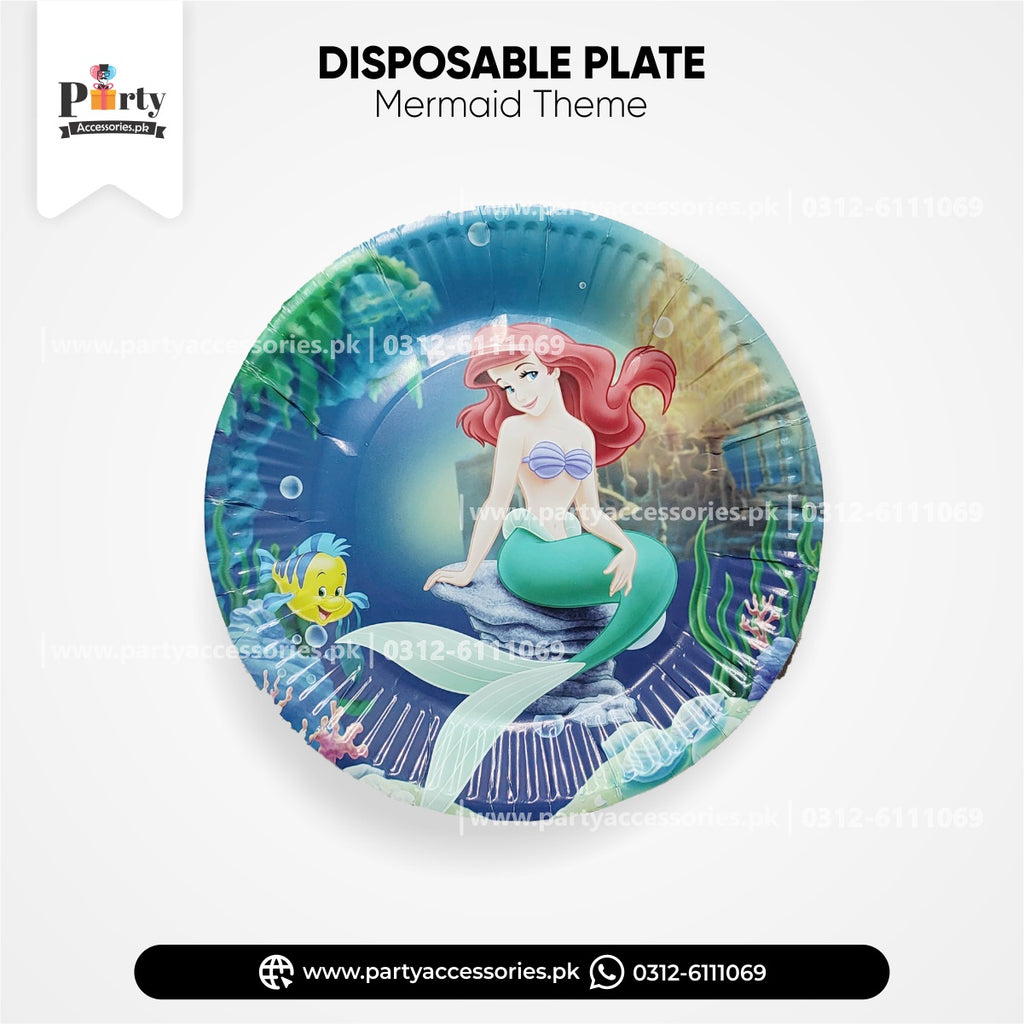 mermaid theme party paper plates for cake distribution 