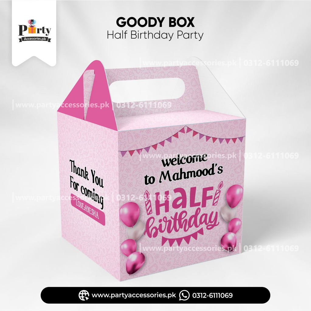 half birthday theme customized favor / goody boxes in pink