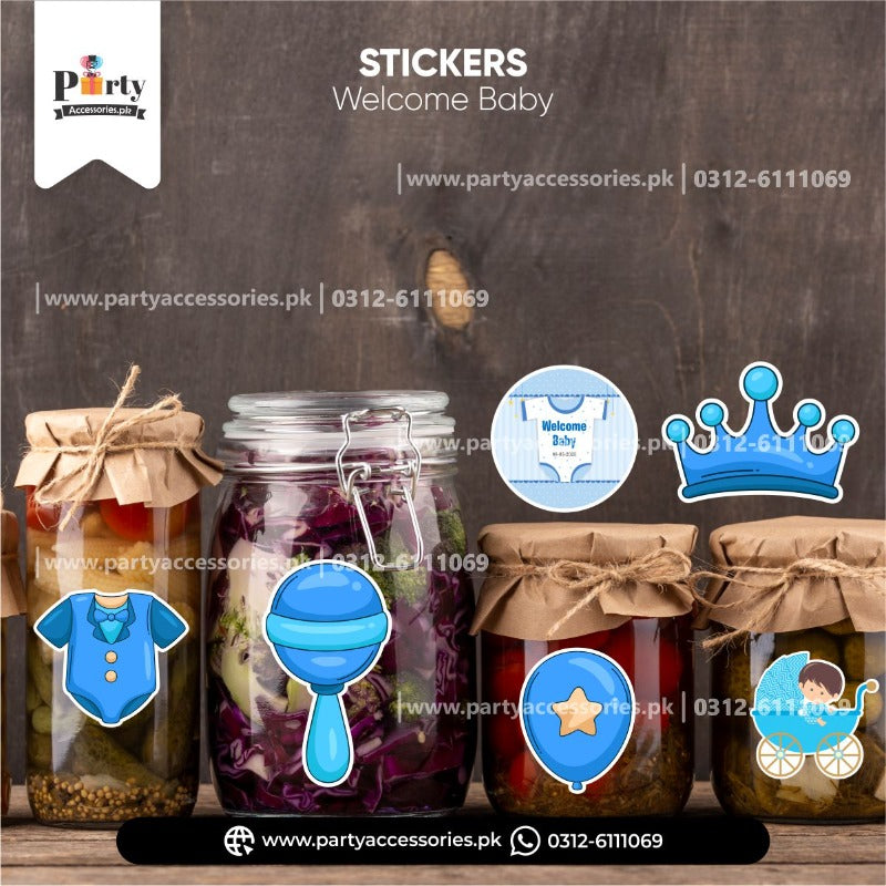 Welcome baby cutout stickers in blue for boy | Pack of 12