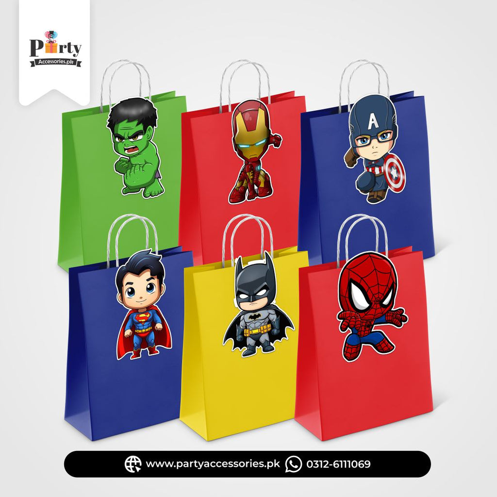 Superheroes Avengers Theme Birthday Cutout Goody Bags | Premium Party Favors (Pack of 6)