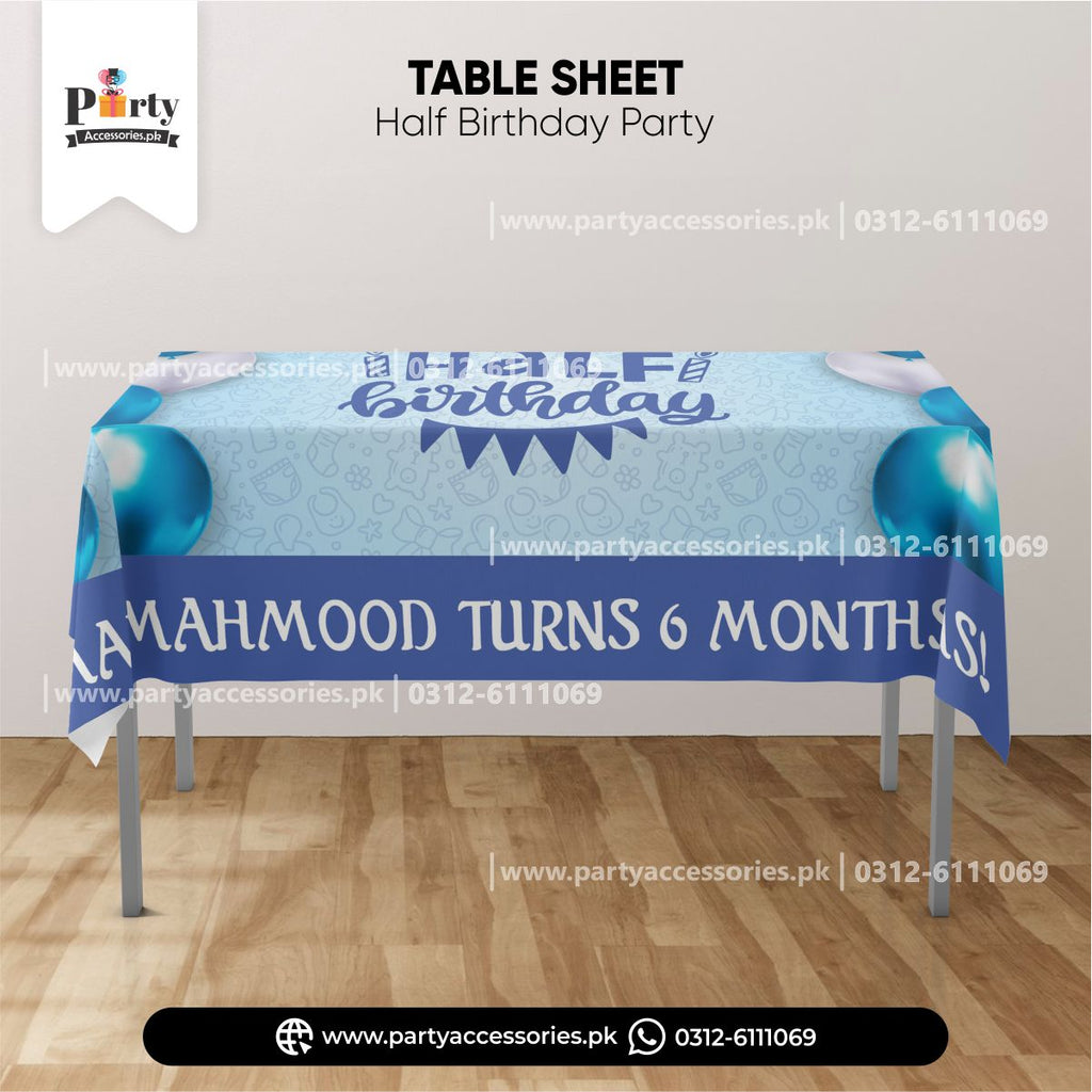 half birthday theme customized table top sheet in blue color 