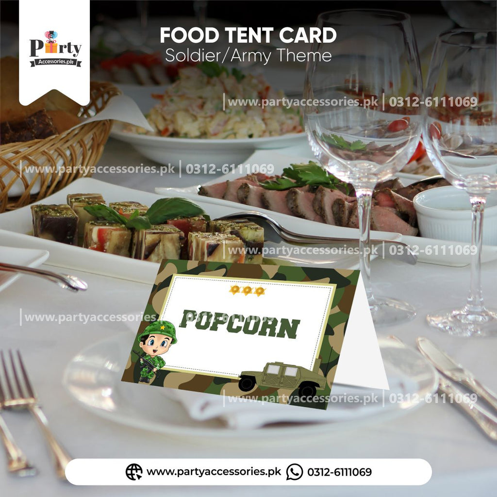 customized soldier army theme food tent cards 