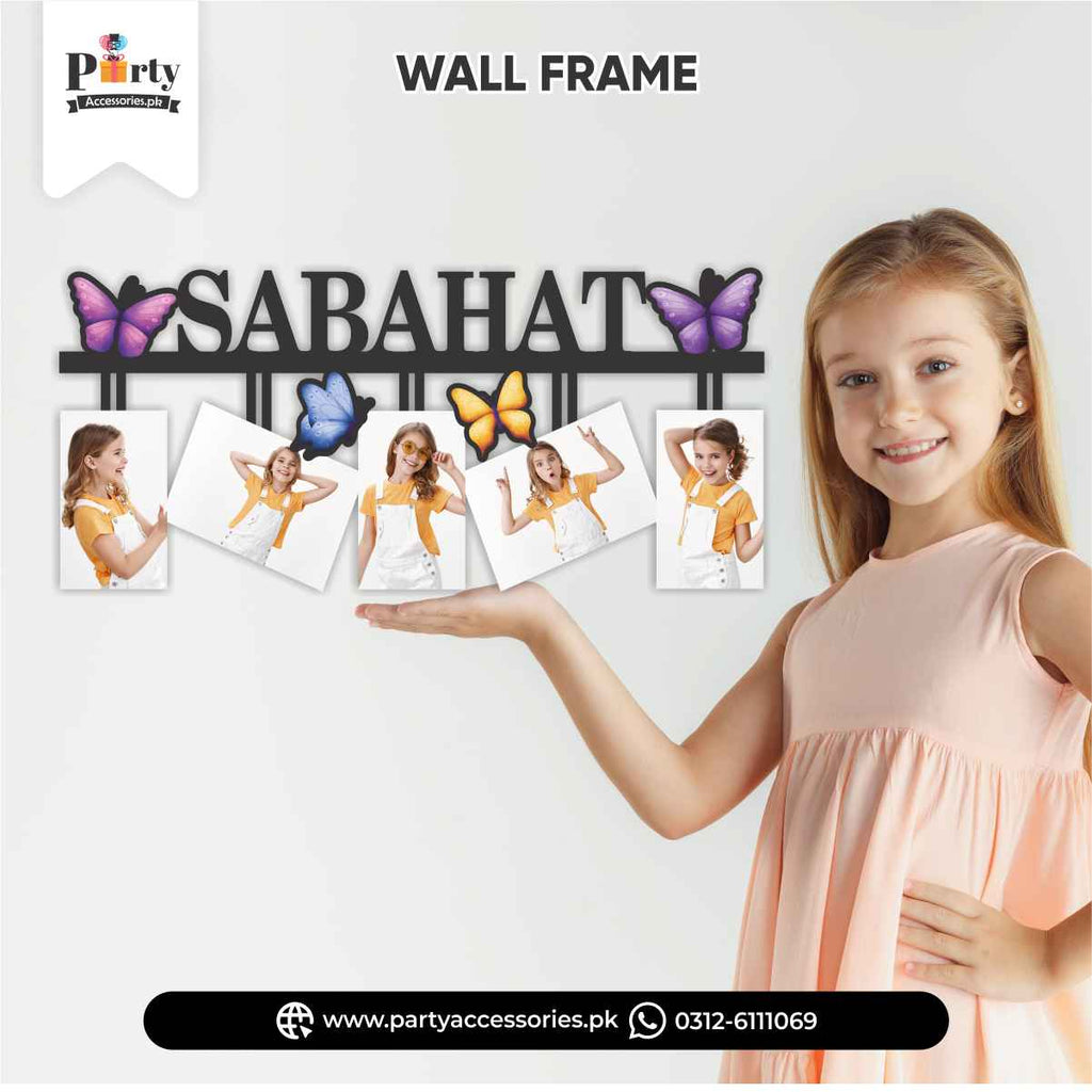 Butterfly Theme Customized Wall Name Frame with 5 Images