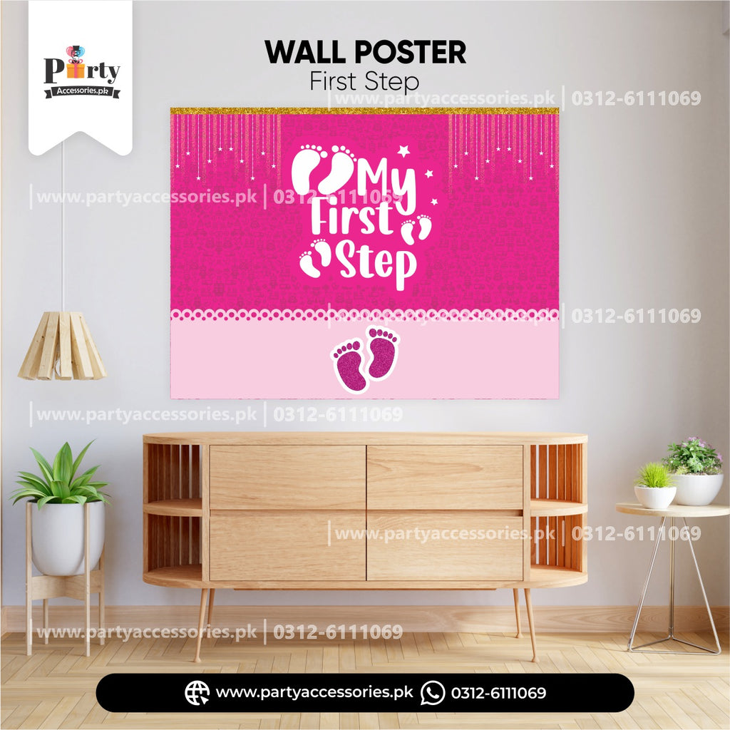 BABY'S FIRST STEP BACKDROP POSTER IN  PINK COLOR FOR BABY GIRL