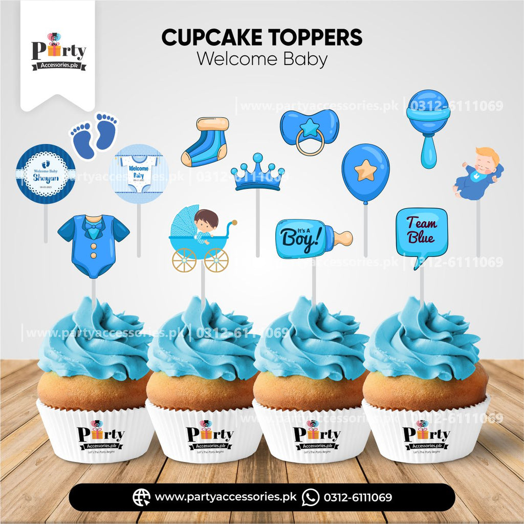 Welcome baby decoration ideas | cupcake toppers set in blue on daraz