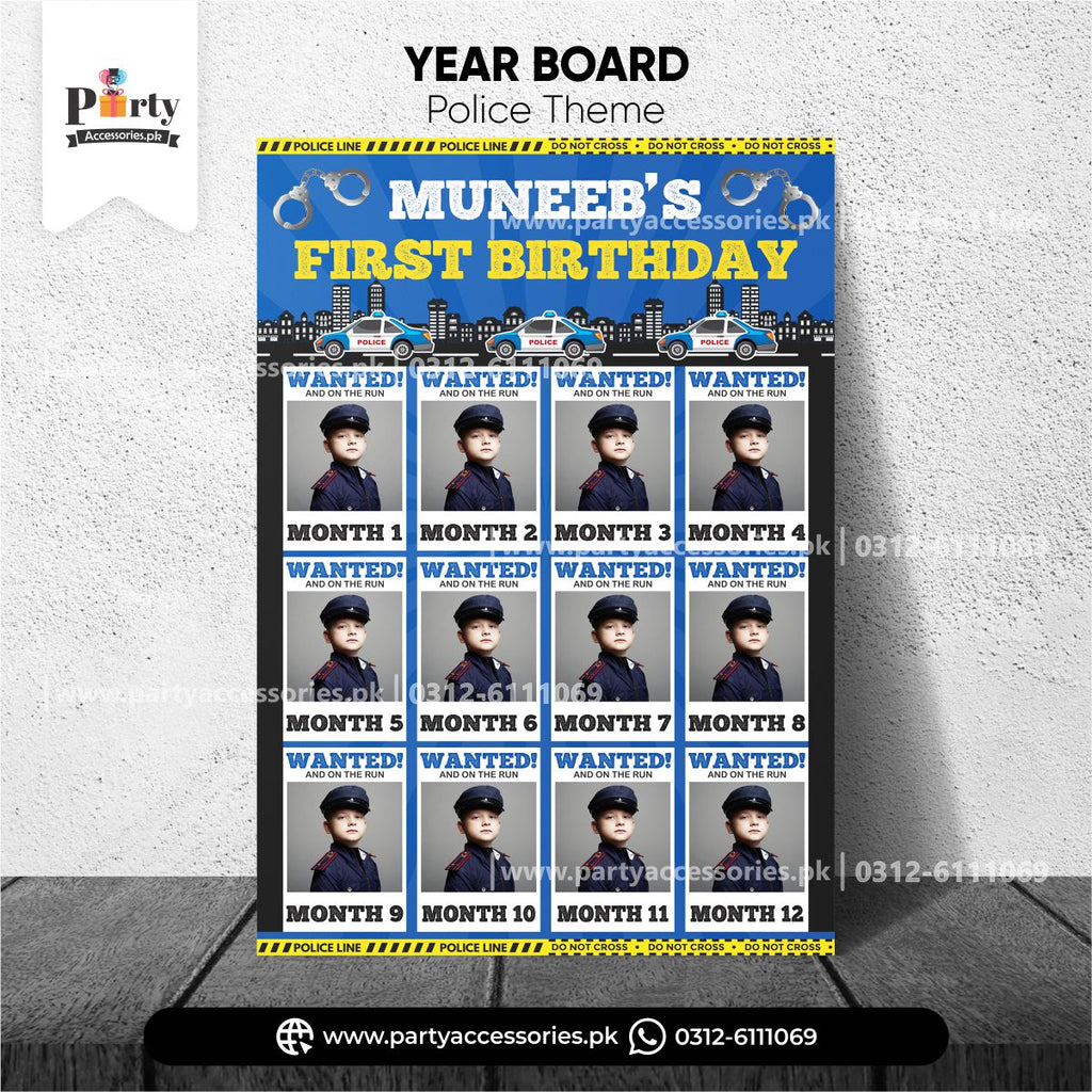 police theme birthday party customized year picture board
