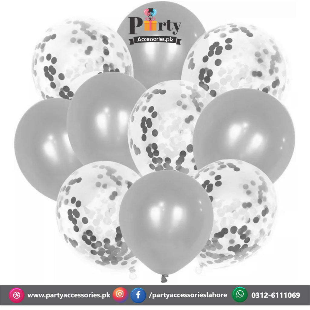 Silver grey confetti balloons set