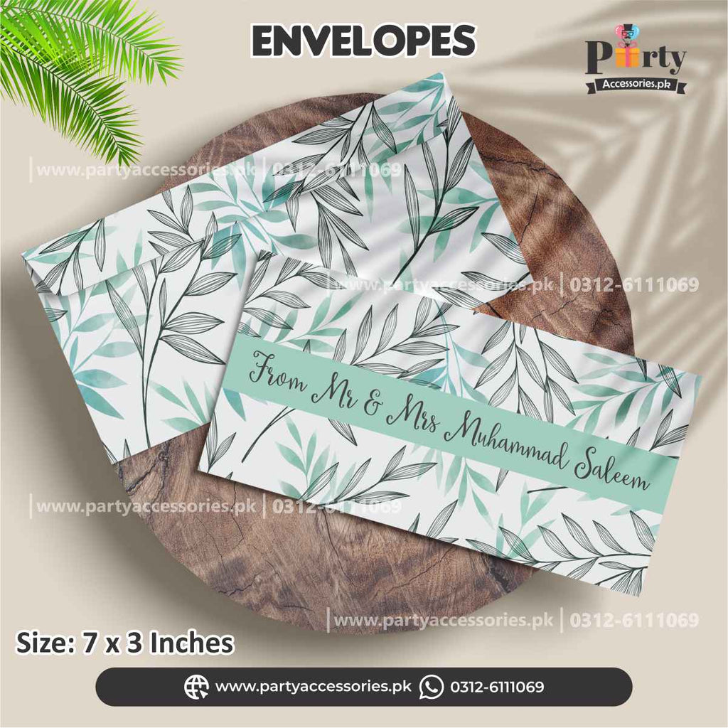 customized money envelopes sea green leafy design