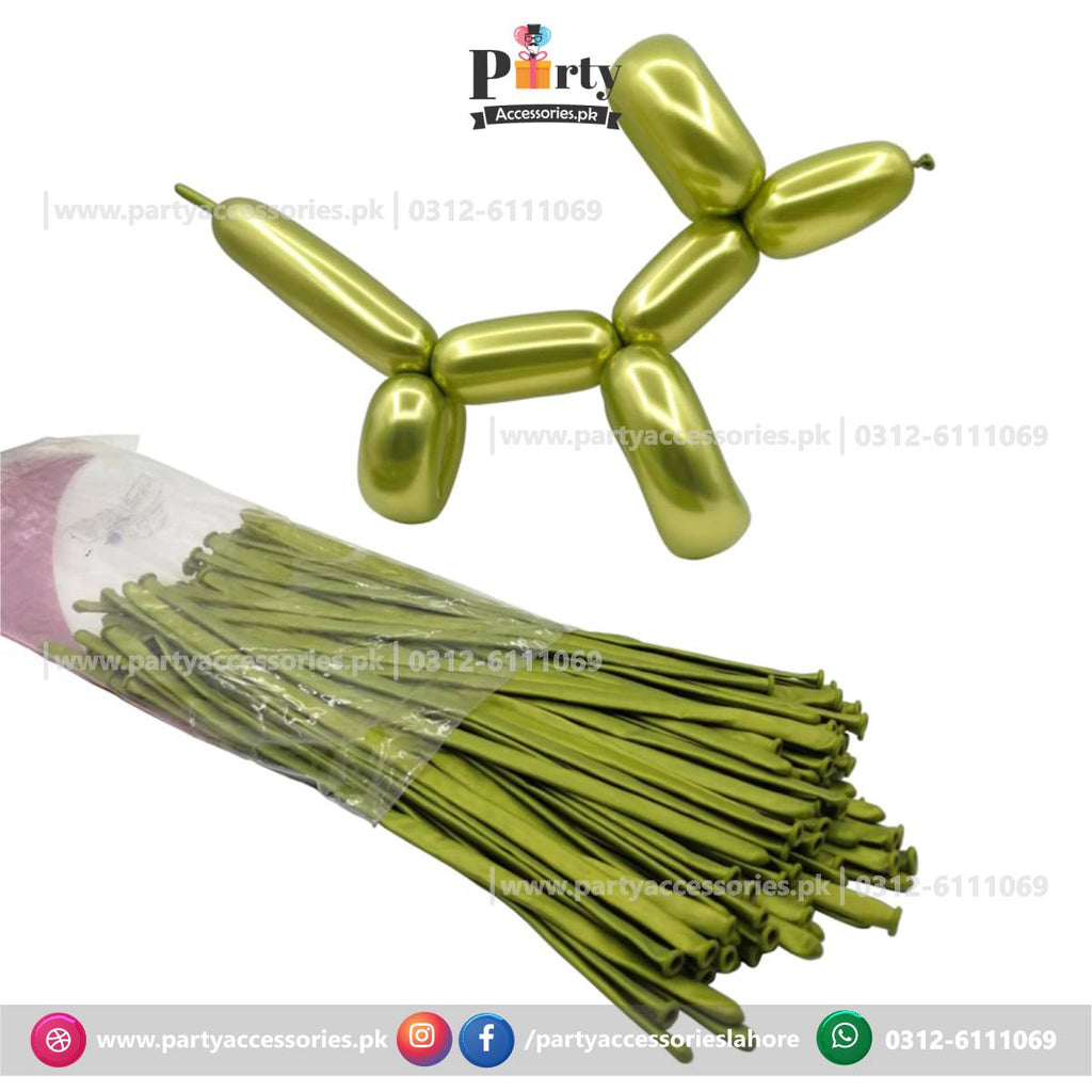 long tube shape chrome balloons extensions in green
