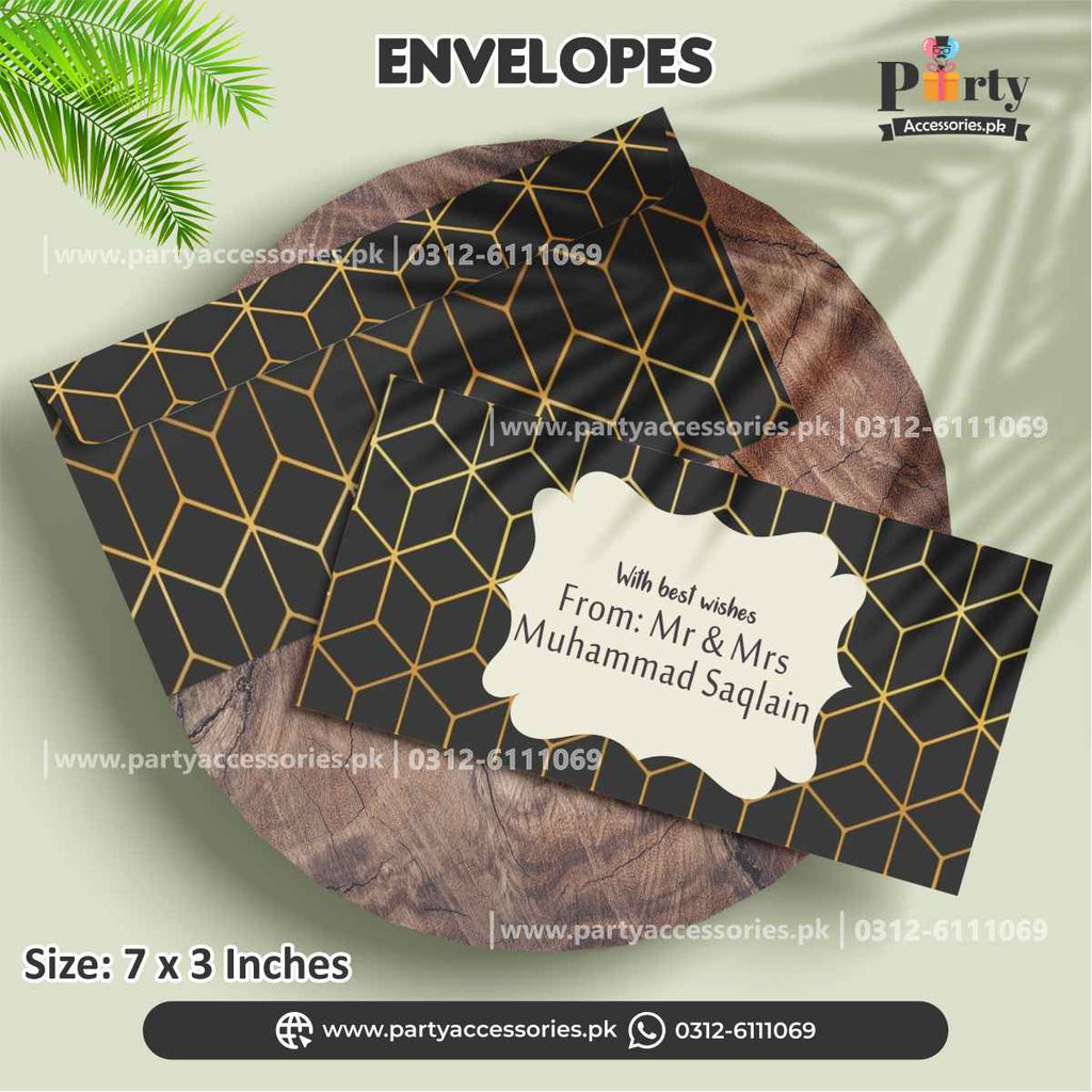 money envelopes for salami in black color scheme and design 
