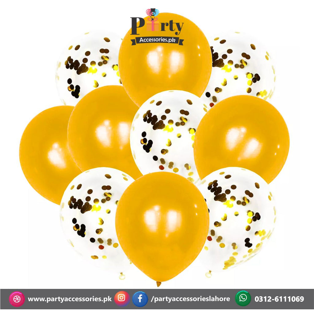 Golden confetti balloons set