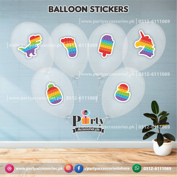 Pop It Party theme transparent balloons with stickers