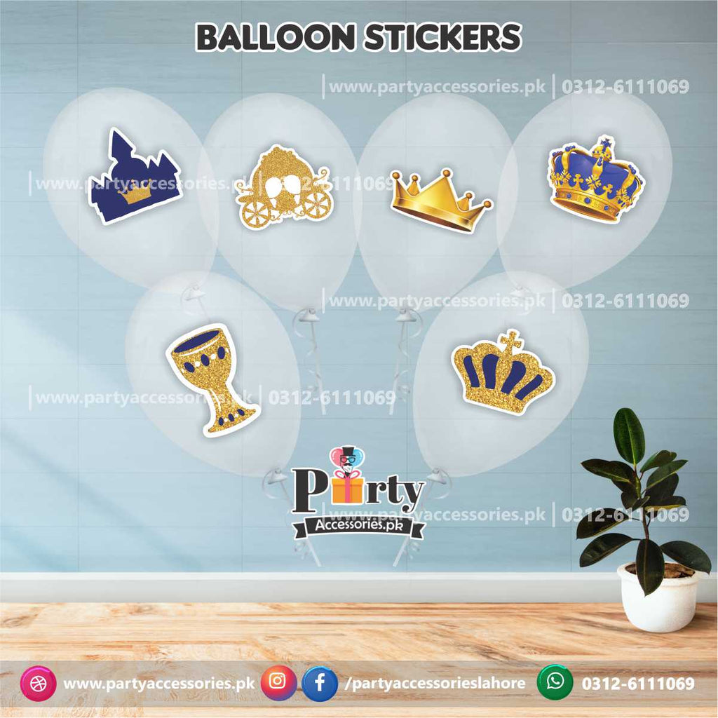 Prince theme transparent balloons with stickers pack of 6