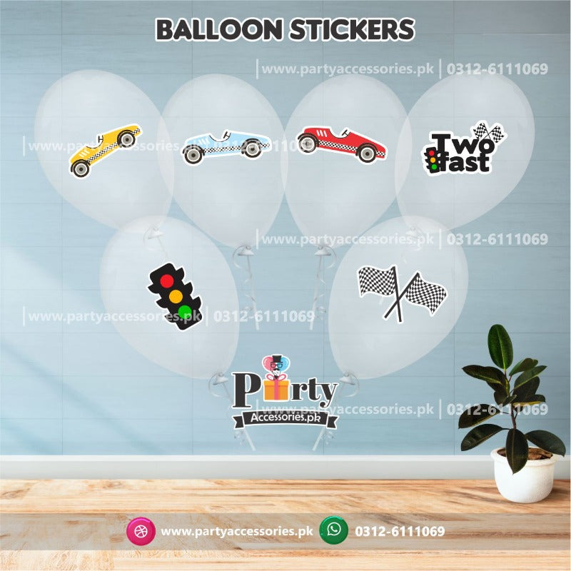 Two Fast Theme Transparent Balloons With Stickers  (Pack of 6)