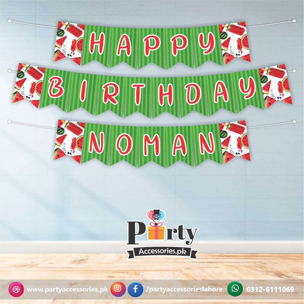 Bunting banner in One in a melon theme birthday party with cutouts