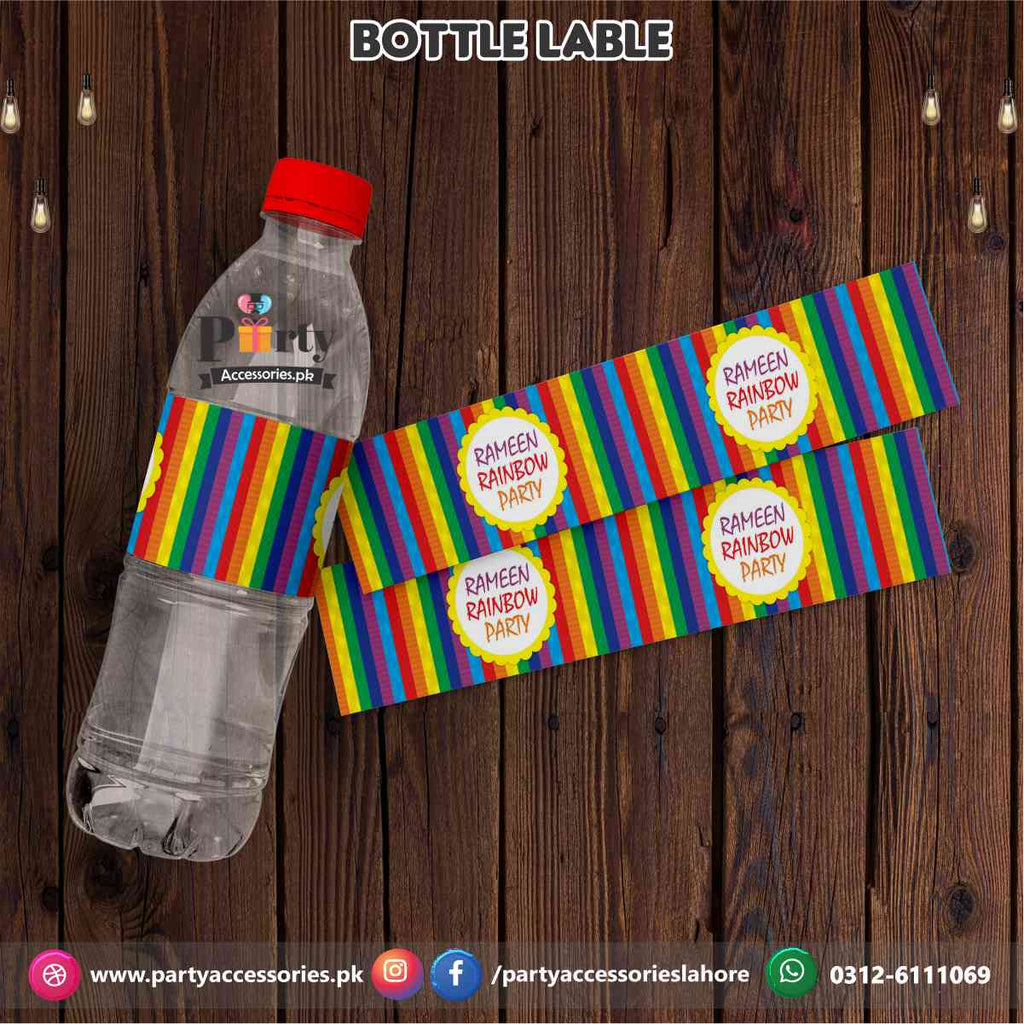 Rainbow birthday theme party bottle label wraps for table decoration