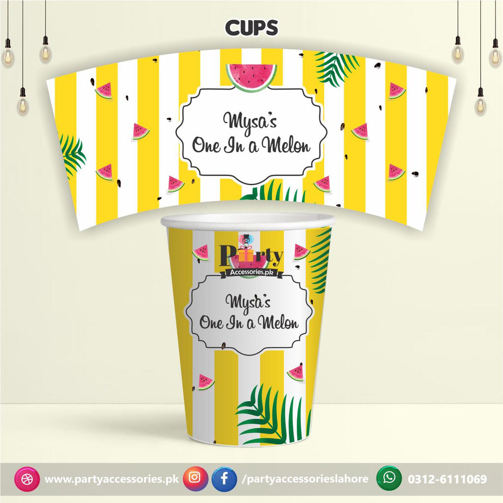 Paper cups in One in a melon Theme Birthday Party