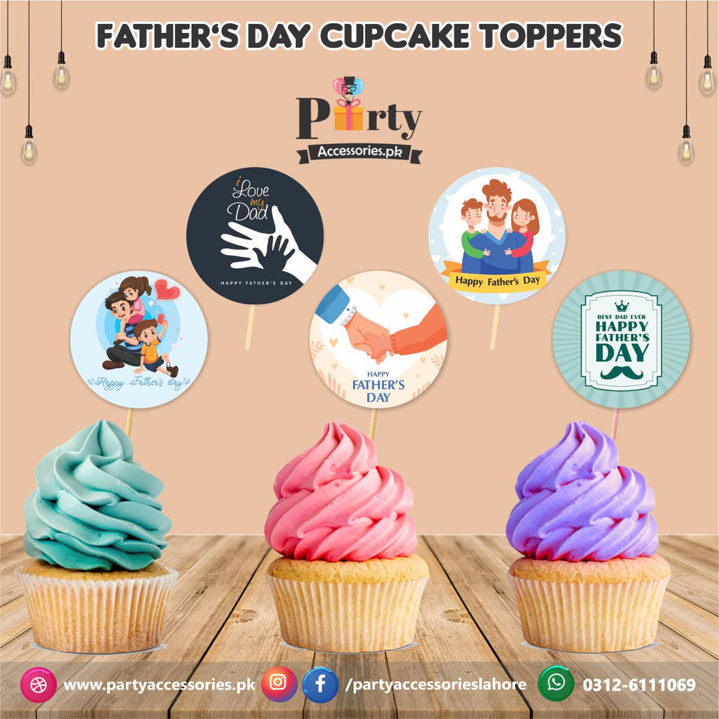 Fathers day decorations | Happy Father's day cupcake toppers set in beautiful colors