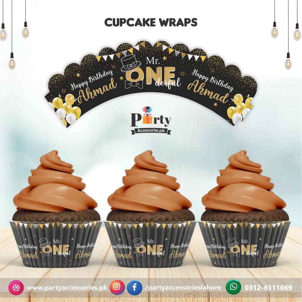 OneDerful theme birthday party cupcake wraps
