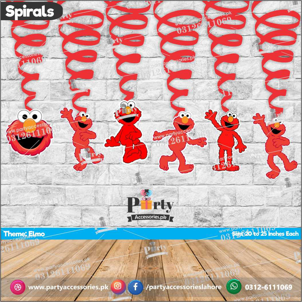 Spiral Hanging swirls in Elmo theme birthday party decorations 