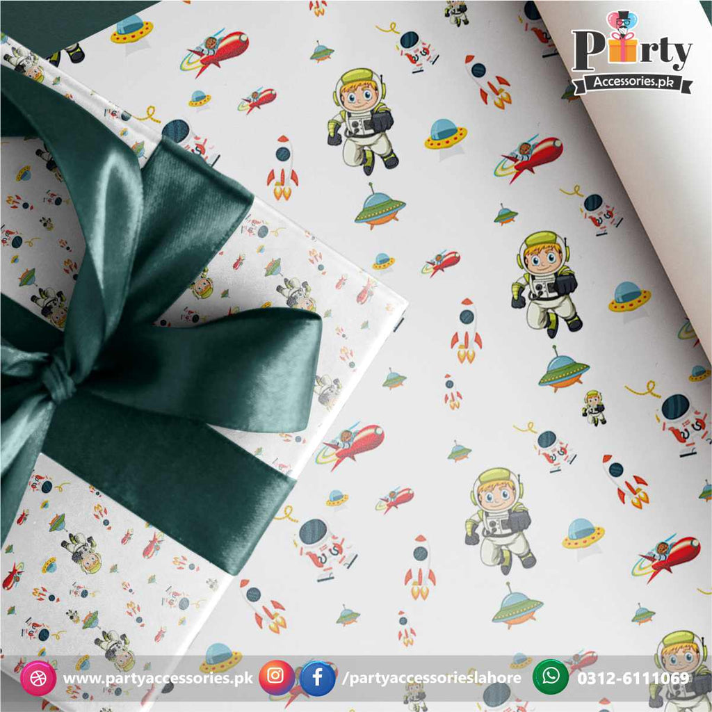 gift wrapping sheet in outer space theme