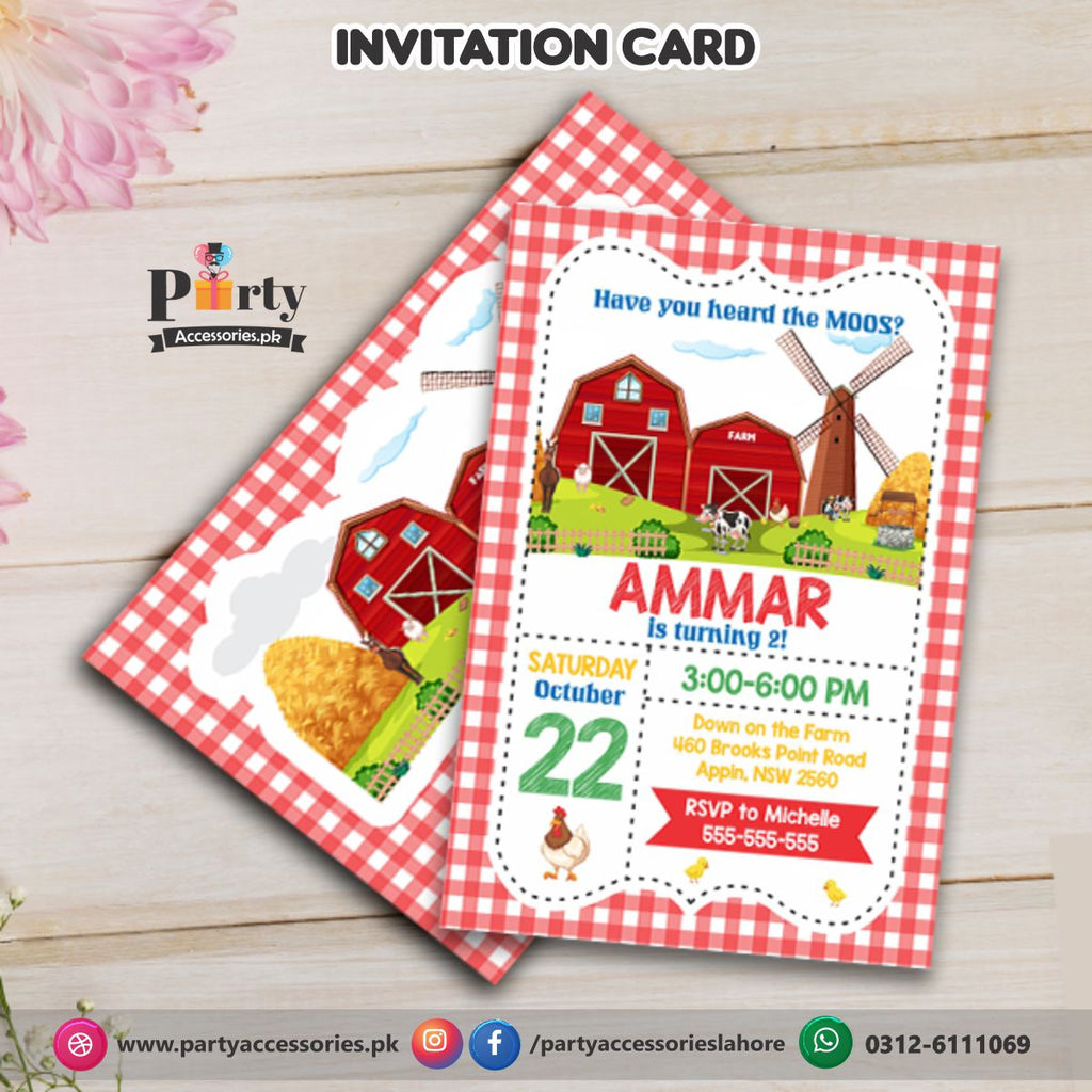 Farm animals Birthday Party Theme Invitation Cards