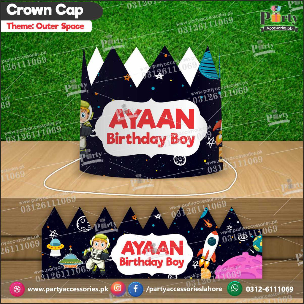 Crown Cap in Outer space theme customized for the birthday boy