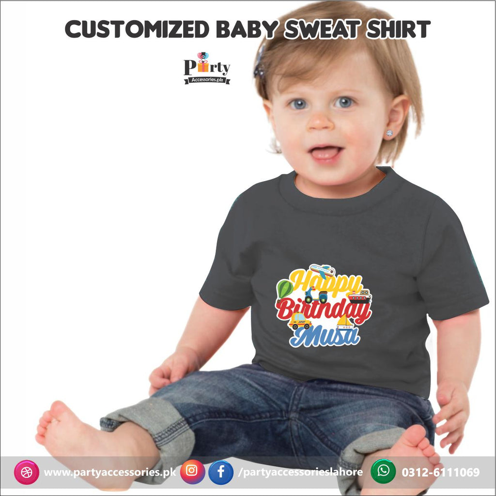 Transport Theme Customized Birthday Sweet Shirt in Black