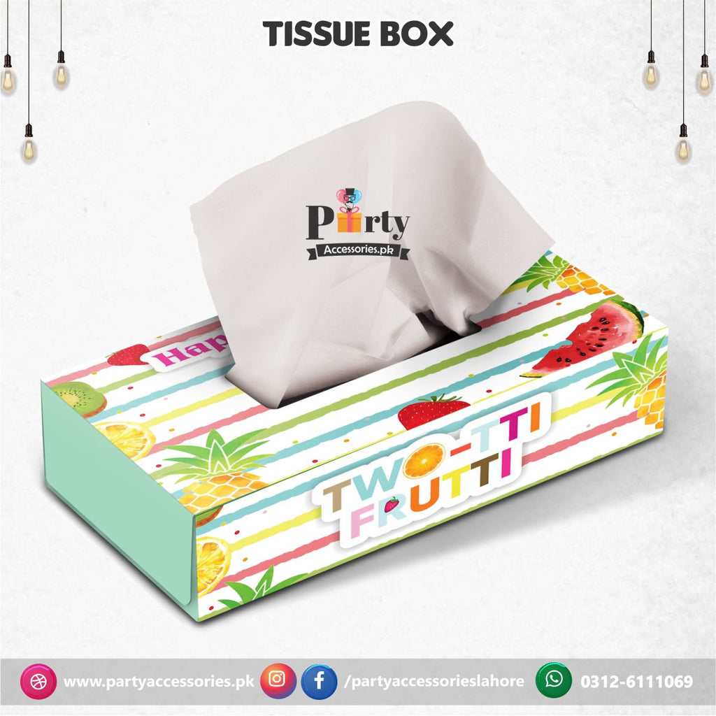 Customized Tissue Box in Tutti Fruiti theme birthday table Décor