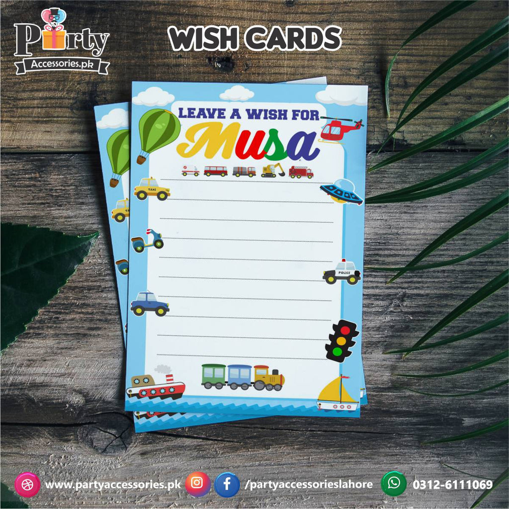 Transport theme party wish cards | pack of 6