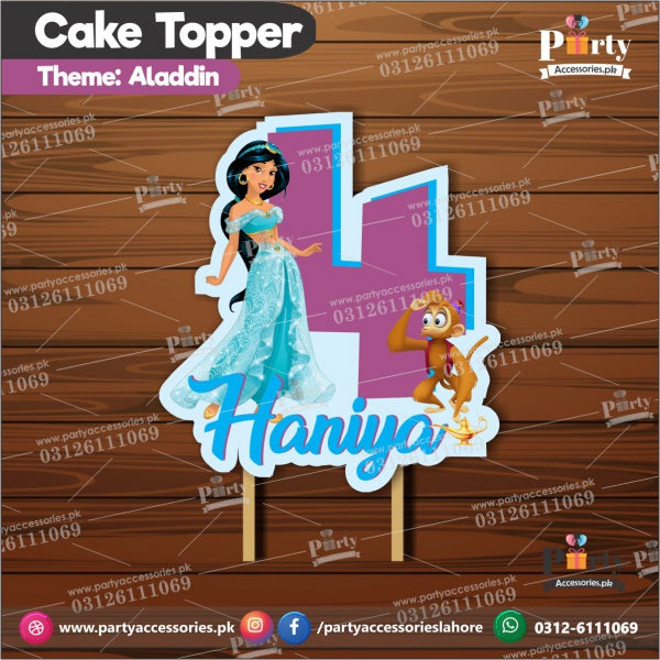 Customized card cake topper for birthday in Aladdin Princess theme