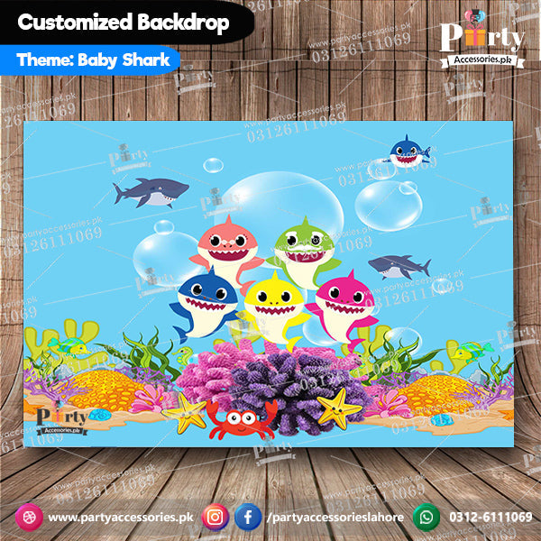 Latex 60 Pcs Blue Shark Theme Birthday Party Decoration Curtain Baby Shark  Balloons Photo Backdrop Theme