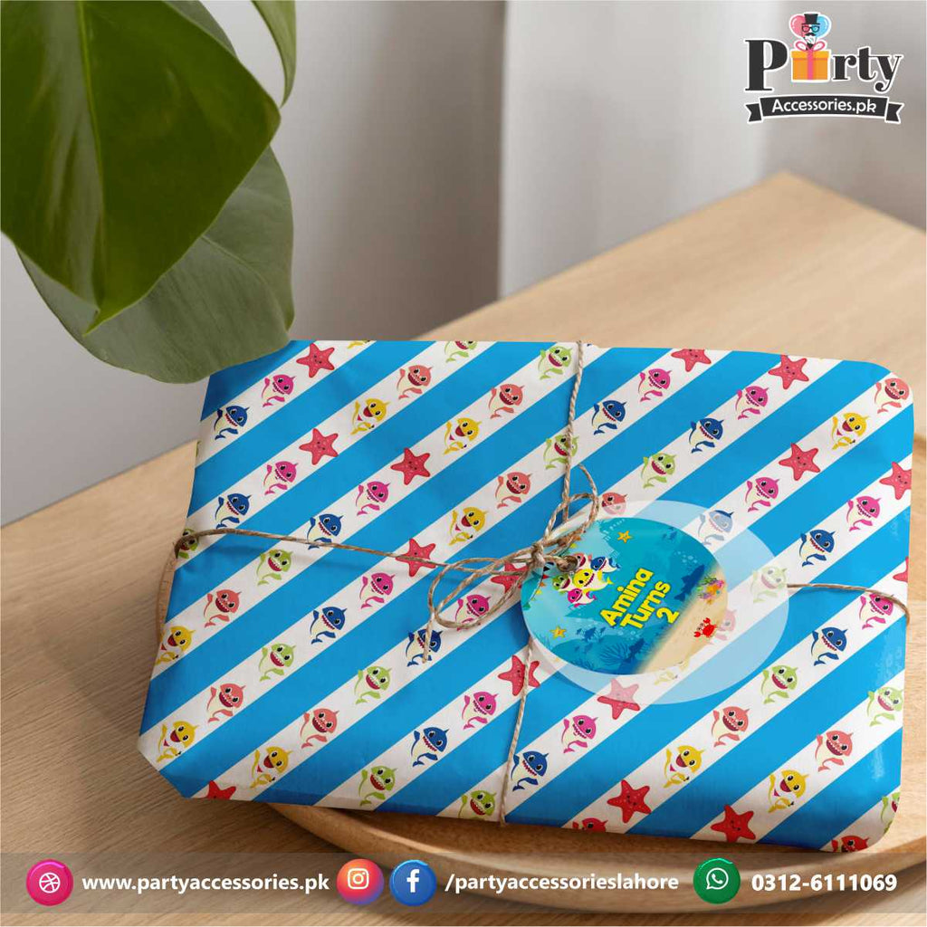 baby shark theme customized gift wraps sheets with tags