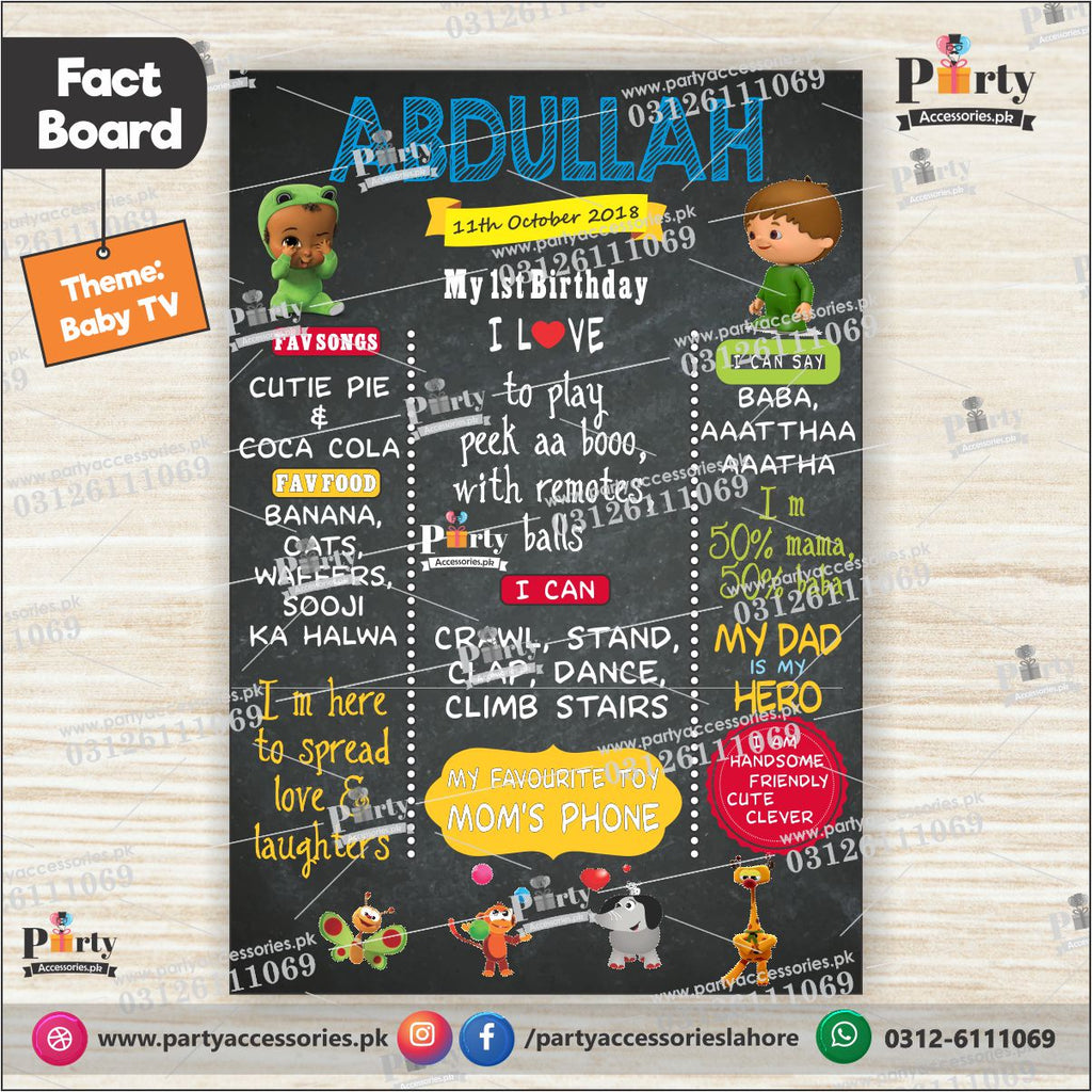 Customized Baby TV themed first birthday Fact board / Milestone Board amazon ideas