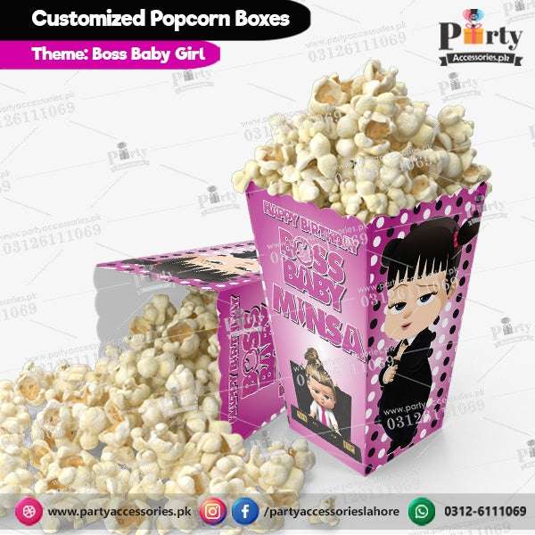 Customized Popcorn boxes for Boss baby Stacy themed birthday party