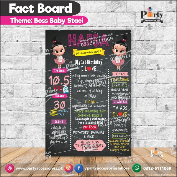 Customized boss baby stacy theme first birthday Fact board / Milestone Board