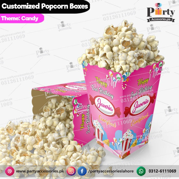 Customized Popcorn boxes for Candy-land themed birthday party