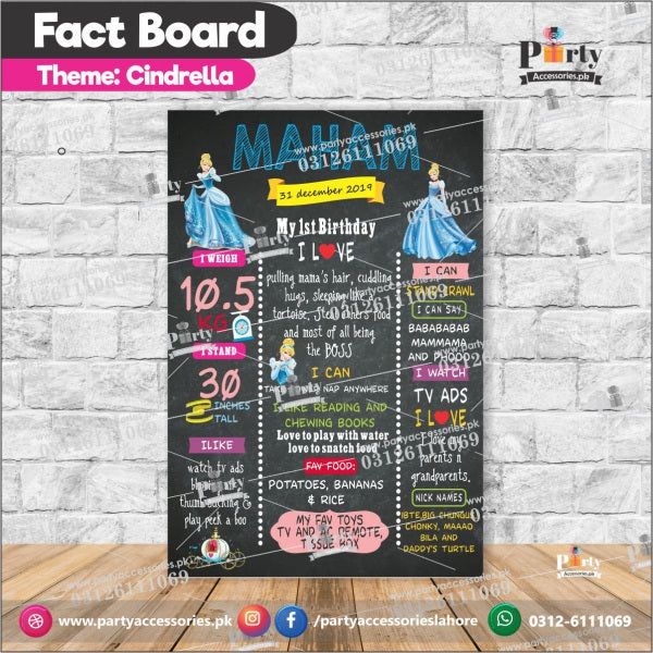 Customized Cinderella theme first birthday Fact board / Milestone Board