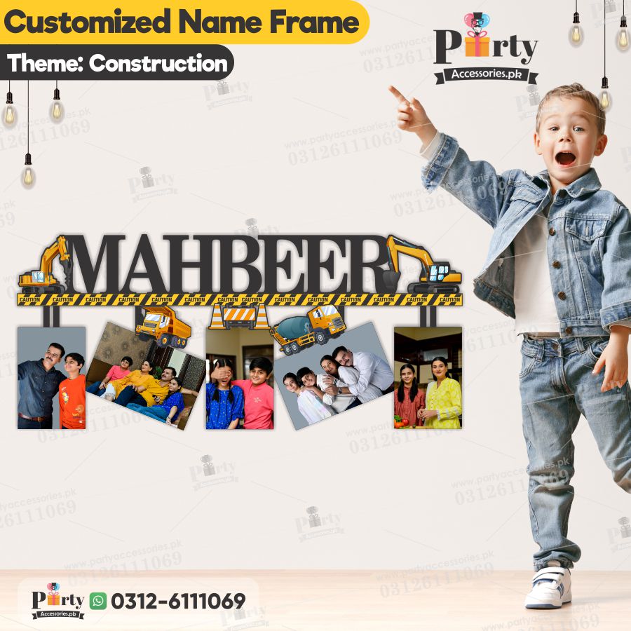 Construction theme party Customized Wall NAME frame