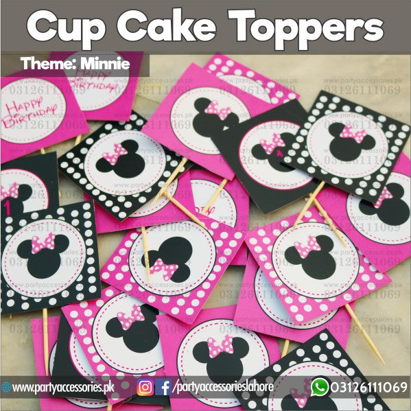Minnie Mouse theme birthday cupcake toppers set cutouts