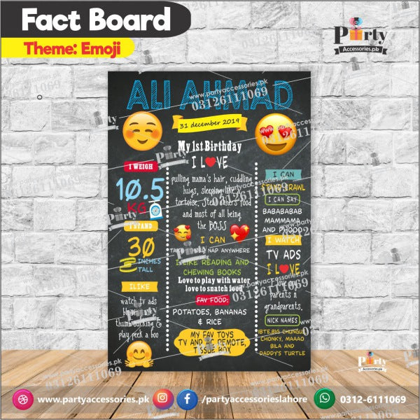 Customized Emoji Theme birthday Fact board / Milestone Board