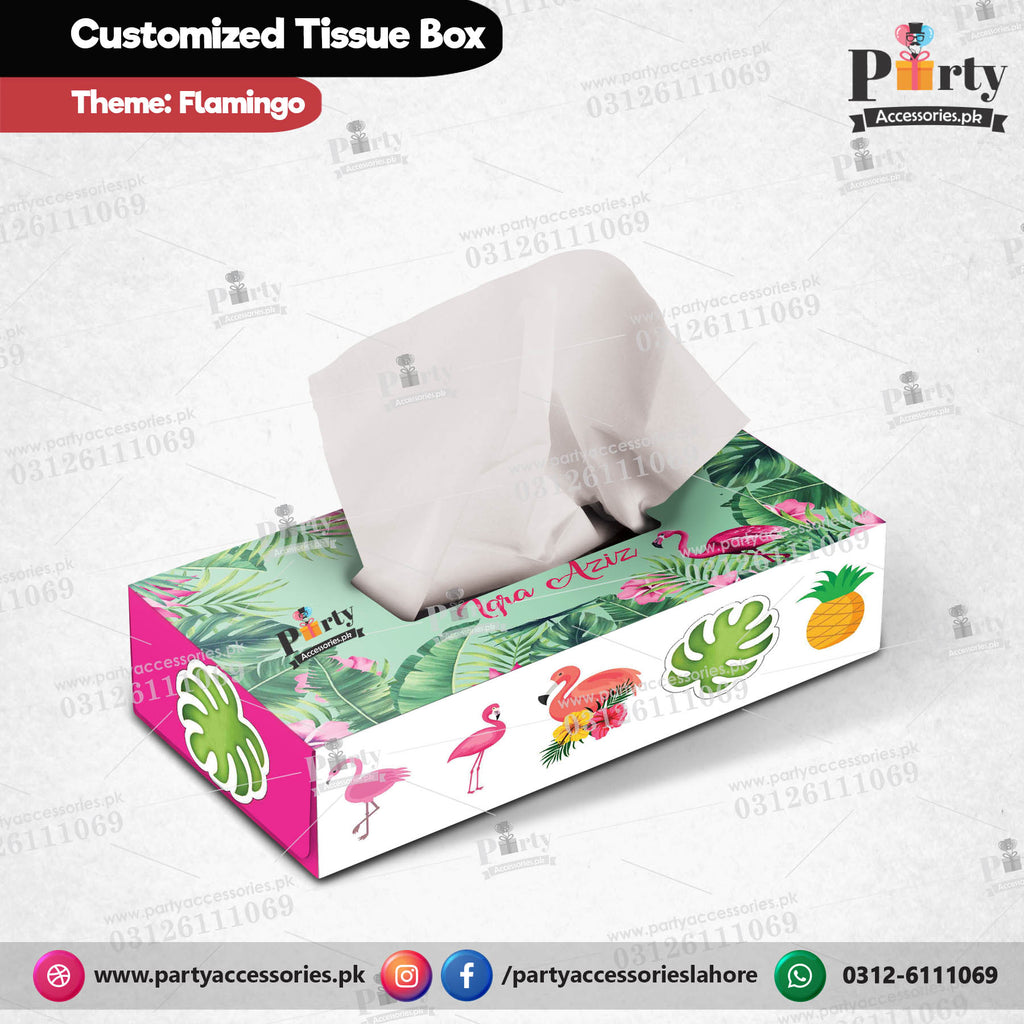 Customized Tissue Box in flamingo theme birthday table Decor