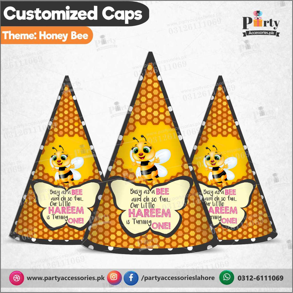 Customized caps in honey bee theme birthday party